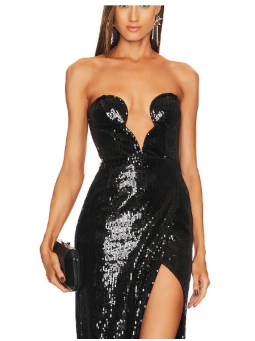 Michael Costello Strapless Black Sequin Gown with Thigh Slit (WORN ONCE) - Picture 2 of 2